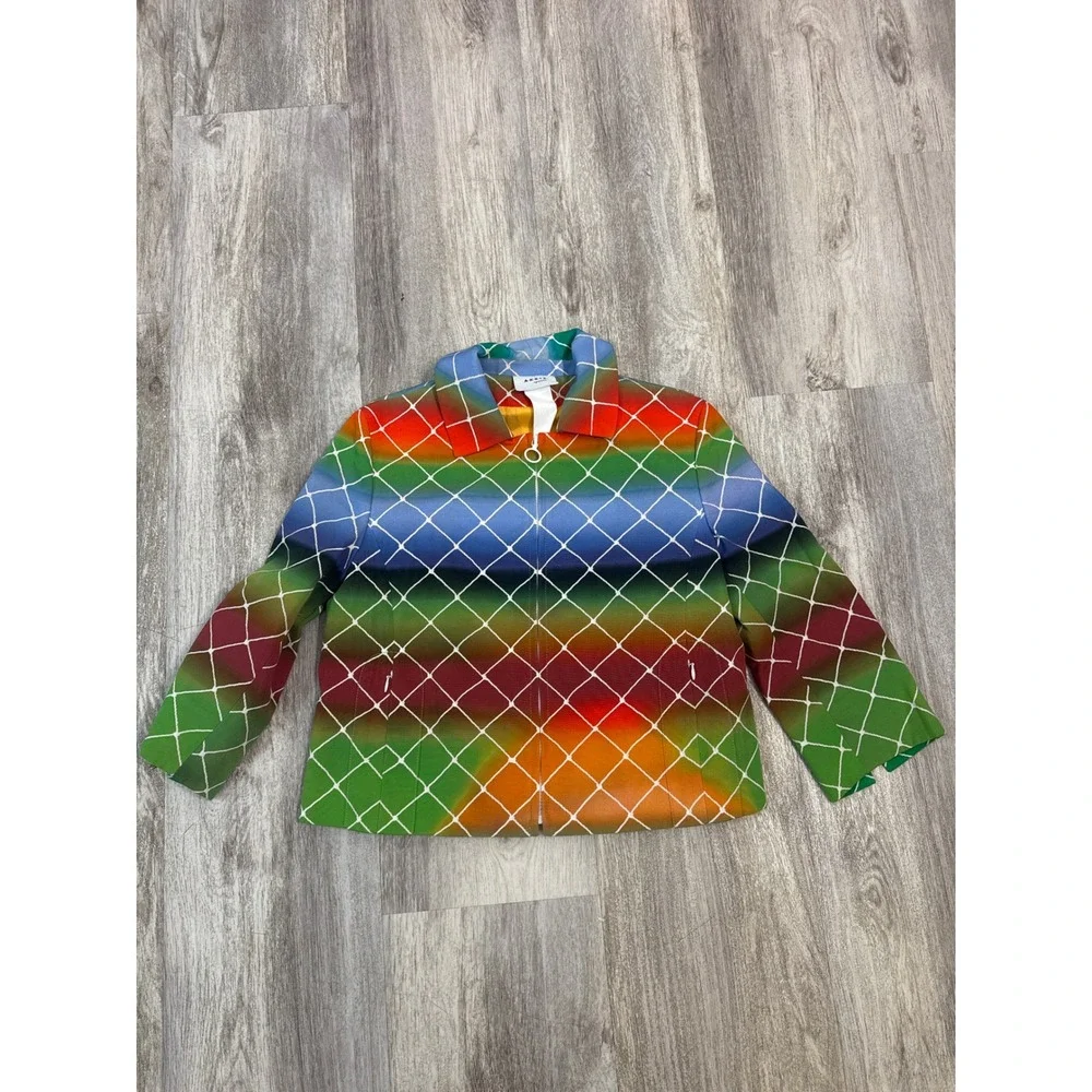 Akris Punto Rainbow Grid Ombre Full Zip Cotton Jacket Multi Color Size 6‎